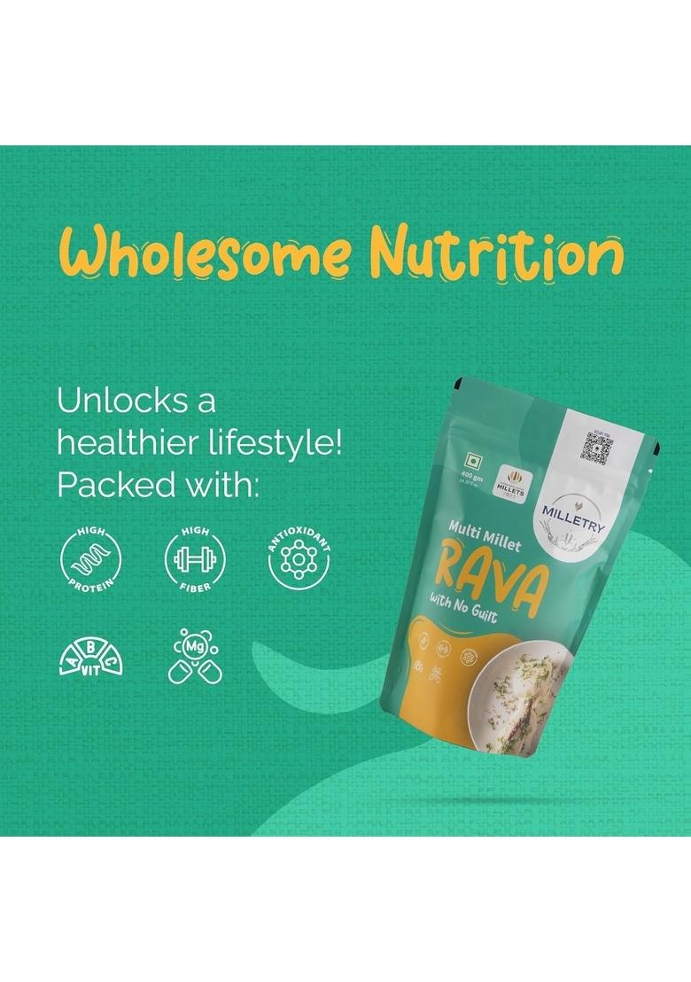 Milletry Multi Millet Rava – Foxtail, Kodo, Barnyard & Ragi Mix | 400gm