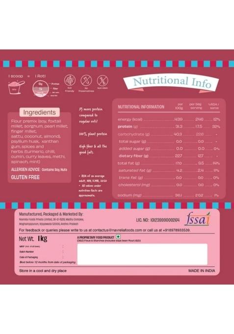 Ruby Roti Classic Diabetic Atta – Low GI High-Fibre Roti Mix | 1kg