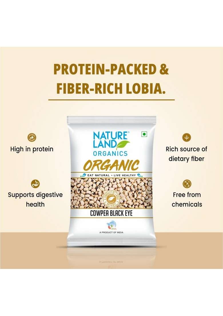 Natureland Organics Cowpea Black Eye / Lobia 500 Gm - Organic Healthy Pulses - Indya