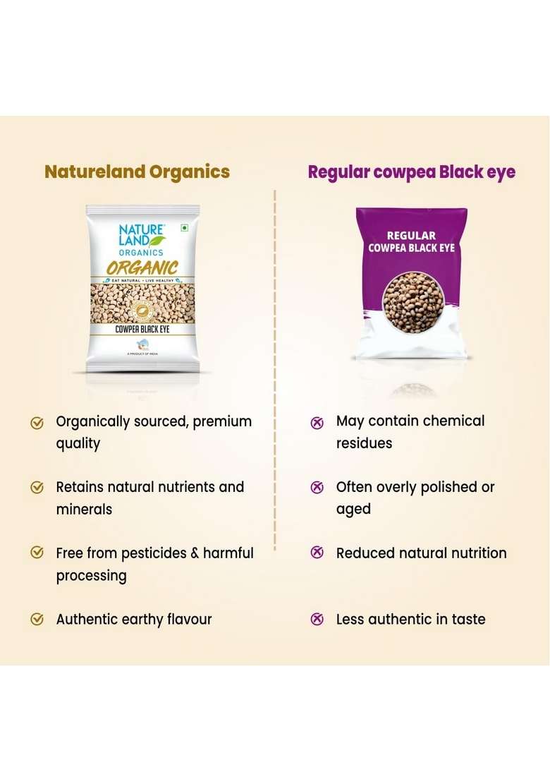 Natureland Organics Cowpea Black Eye / Lobia 500 Gm - Organic Healthy Pulses - Indya