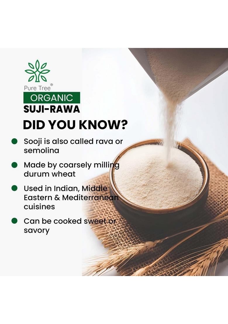 Pure Tree Certified Organic Sooji | 850 G Rawa Suji Rava Semolina Idly Rich In Iron & B Vitamins For Healthy Breakfast Staples Upma Dosa