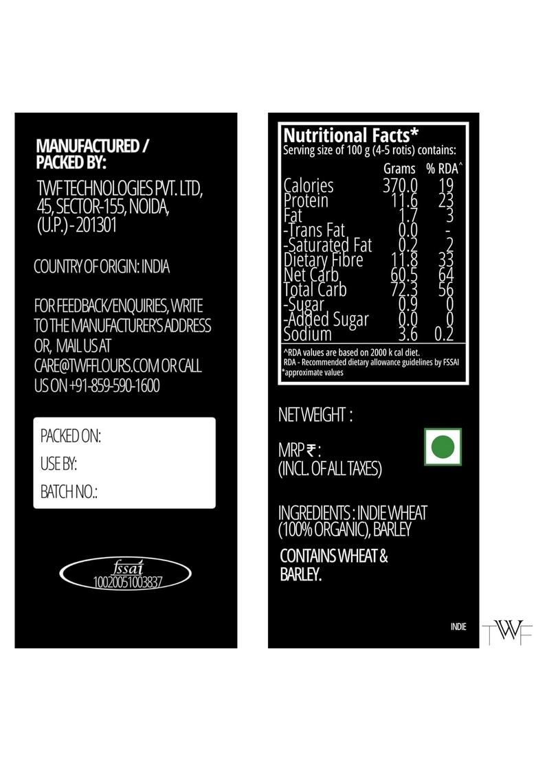 Twf Indie Wheat Flour | 1 Kg Organic From Indo-Gangetic Plains High Protein & Fibre No Bleach Preservatives Artificial Flavor Rich In Micro-Nutrients Guilt Free Rotis