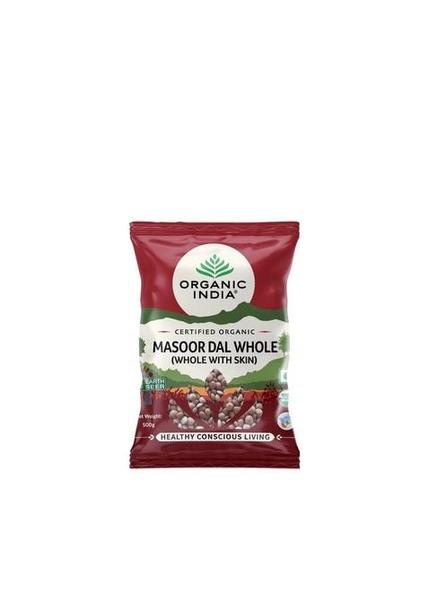 Organic India Rich In Protein & Amino Acids, Non Artificial Color, Easy To Cook Masoor Dal Whole (Whole With Skin) 500Gm