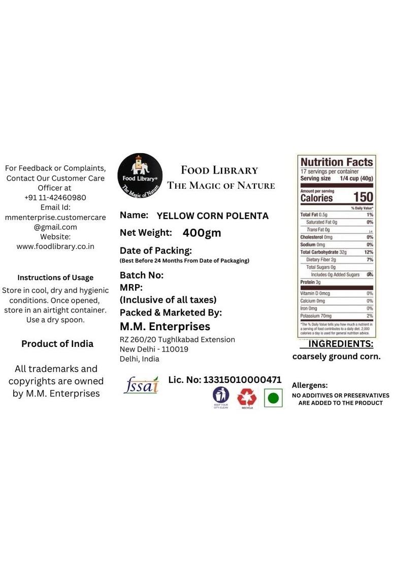 Food Library The Magic Of Nature Yellow Corn Polenta, 400g | Premium Cornmeal for Creamy, Grilled & Baked Dishes | Natural Polenta for Crunchy Coating & Versatile Cooking