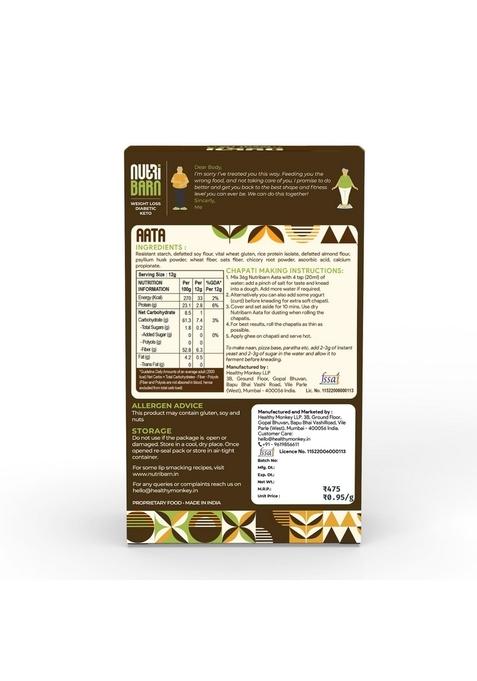 Nutribarn Atta Diabetic Friendly Keto Flour, 500G (Pack Of 2), 1.4 Net Carbs Per Roti, Flour With High Fiber And Low Gi, Extremely Carb For Diets, Sugar Care