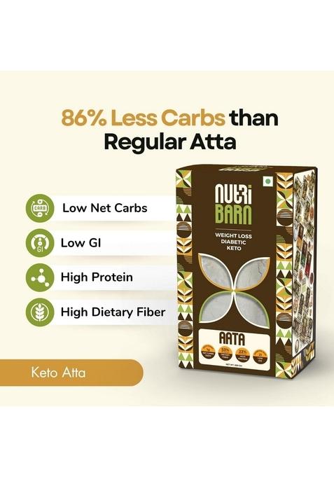 Nutribarn Atta Diabetic Friendly Keto Flour, 500G (Pack Of 2), 1.4 Net Carbs Per Roti, Flour With High Fiber And Low Gi, Extremely Carb For Diets, Sugar Care