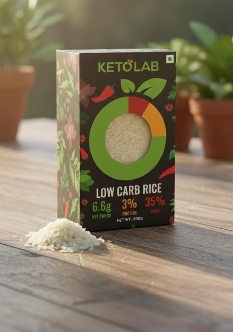 Ketolab Low-Carb Rice, 500 Gms, 1 Pack, 6.6g Net Carb & 3% High Protein/Serving, Identical to Regular Rice, Ultra Low Carb, Pre-Biotic High Fibre, Low GI, Keto Diet, Weight Loss, Diabetic Friendly