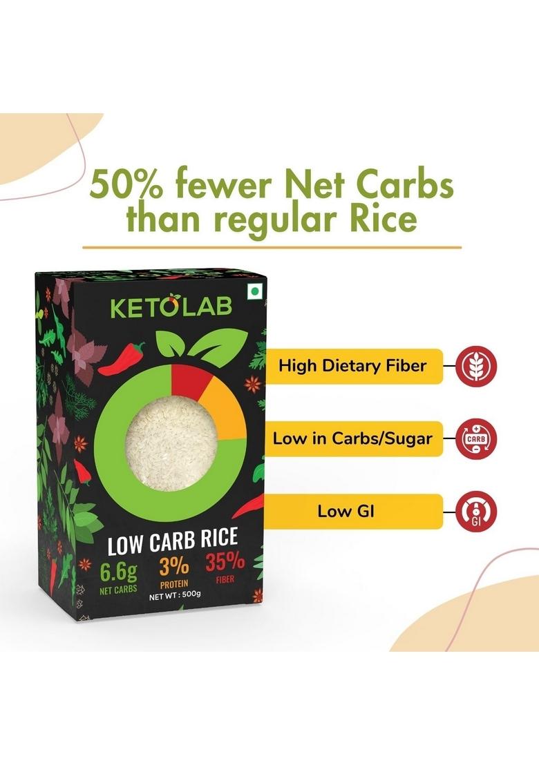 Ketolab Low-Carb Rice, 500 Gms, 1 Pack, 6.6g Net Carb & 3% High Protein/Serving, Identical to Regular Rice, Ultra Low Carb, Pre-Biotic High Fibre, Low GI, Keto Diet, Weight Loss, Diabetic Friendly