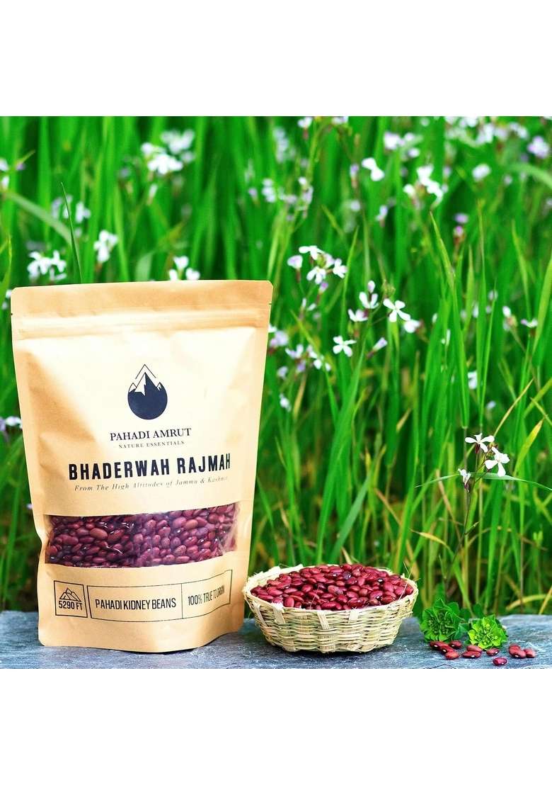 Pahadi Amrut Bhaderwah Rajmah, 470gms | Authentic Red Kidney Beans | Grown at 5290 Ft | Natural & Ecofriendly Packaging | Limited Produce - Indya