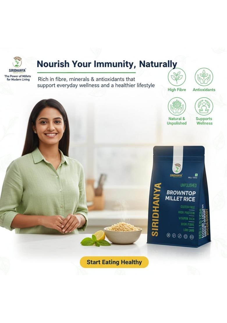 Siridhanya Browntop Millet – Unpolished Low-GI Gluten-Free Millet | 500 g × 2
