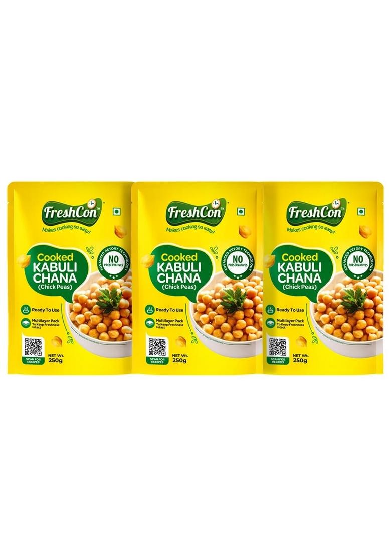 Freshcon Cooked Kabuli Chana | Boiled Ready To Eat Chickpeas Ideal For Indian Curry & Quick Salads, Chaat, Hummus Nutritious Healthy Food Chole/Kabuli 750Gm 250Gm Each Pack Of 3