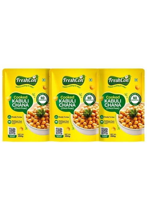 Freshcon Cooked Kabuli Chana | Boiled Ready To Eat Chickpeas Ideal For Indian Curry & Quick Salads, Chaat, Hummus Nutritious Healthy Food Chole/Kabuli 750Gm 250Gm Each Pack Of 3