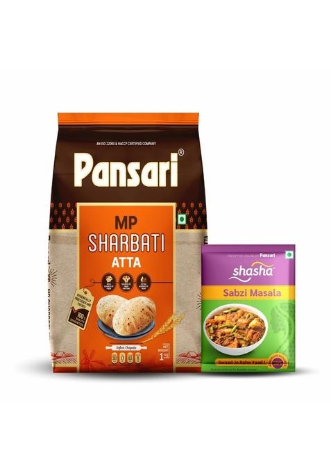 Pansari 100% Natural Mp Sharbati Wheat Atta 1 Kg With Free Sabzi Masala | Whole Flour Freshly Milled No Mixture High Fiber Preservatives Stone-Ground For Authentic Taste 1Kg Pack