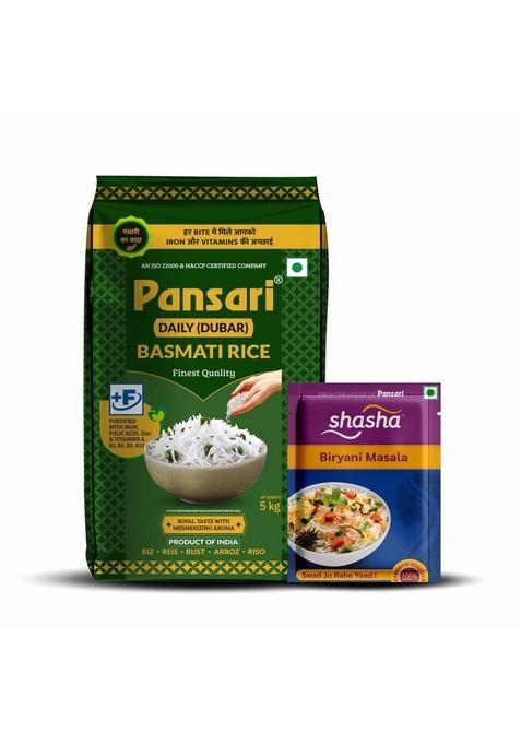 Pansari Daily Basmati Rice | Long Grain Aromatic Flavourful Fortified Ideal For Cooking Perfect Biryani Pulao Khichdi (5-Kg)