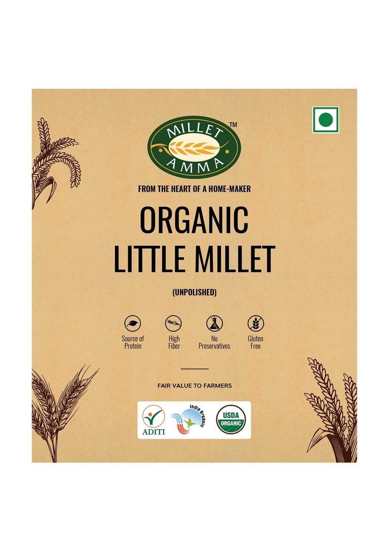 Millet Amma Certified Organic Little | 1 Kg (500G X 2 Packs) Unpolished Grains (Kutki Samai Same Samalu) Suitable For Multiple Recipes 100% Vegan & Gluten Free