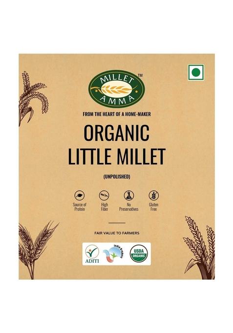 Millet Amma Certified Organic Little | 1 Kg (500G X 2 Packs) Unpolished Grains (Kutki Samai Same Samalu) Suitable For Multiple Recipes 100% Vegan & Gluten Free