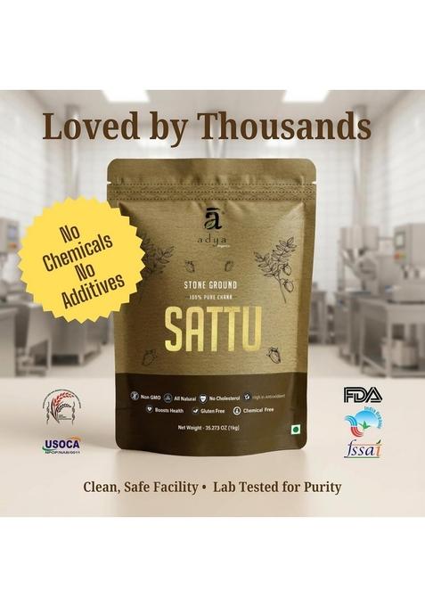 Adya Organics Sattu Powder | Gluten Free Roasted Black Chana Flour 100% Natural & L Atta With High Fiber Drink 500Gm (Pack Of2)