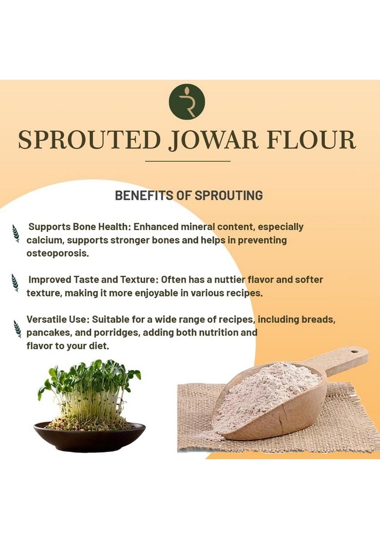 Rootz Organics Sprouted Jowar Flour 900G | Stone-Ground Sorghum Atta High Fibre, Gluten-Free Easy To Digest Ideal For Rotis, Dosas & Healthy Cooking