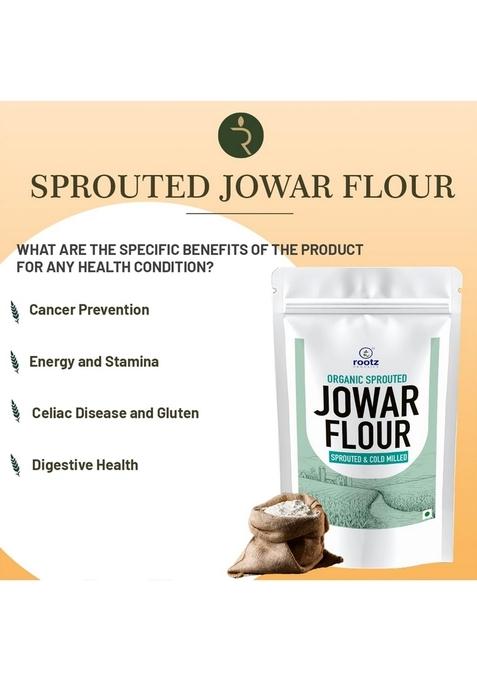 Rootz Organics Sprouted Jowar Flour 900G | Stone-Ground Sorghum Atta High Fibre, Gluten-Free Easy To Digest Ideal For Rotis, Dosas & Healthy Cooking