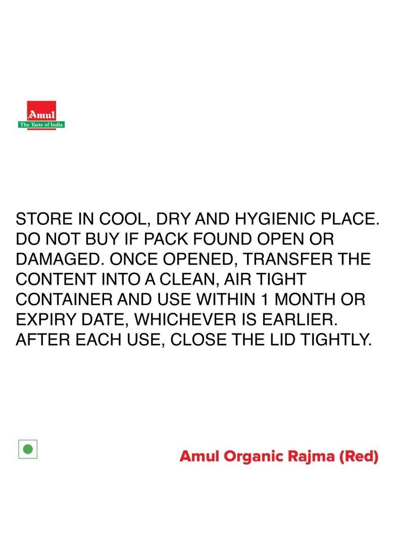 Amul Organic Red Rajma 40 X 500G - Indya