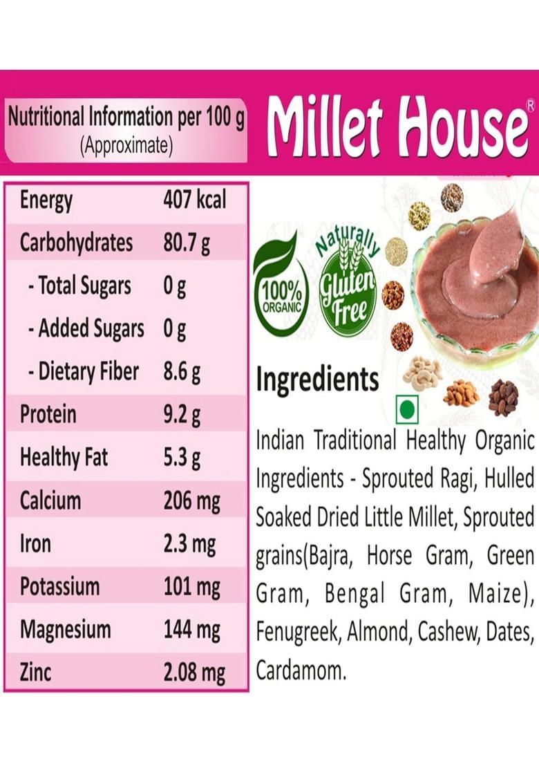 Millet House Baby Food | 100% Organic Indian Traditional Multi Grain Porridge Natural Certified Healthy Cereal Infant Ragi Sarihittu (6+Month, Pack Of 1, 200 Grams)