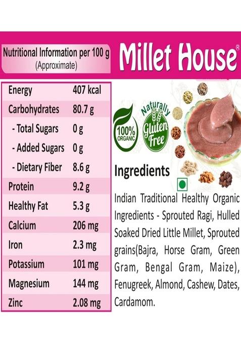 Millet House Baby Food | 100% Organic Indian Traditional Multi Grain Porridge Natural Certified Healthy Cereal Infant Ragi Sarihittu (6+Month, Pack Of 1, 200 Grams)