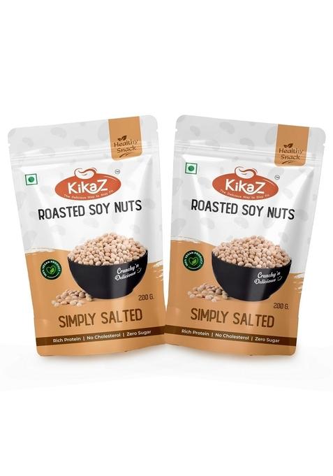 Simply Salted Kikaz Roasted Soyabean 400G Pack Of 2 (200G Each) | High Protein, Vegan & Gluten-Free Not Fried |Tasty, Crunchy, Healthy Namkeen Snack Soya Nuts For Fitness Diet