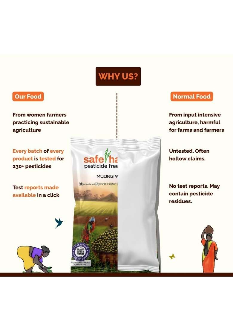 Safe Harvest Unpolished Moong Dal | Pesticide-Free Split Green Gram Protein-Rich Sourced From Women Farmers Tested For 231 Pesticides 1 Kg - Indya