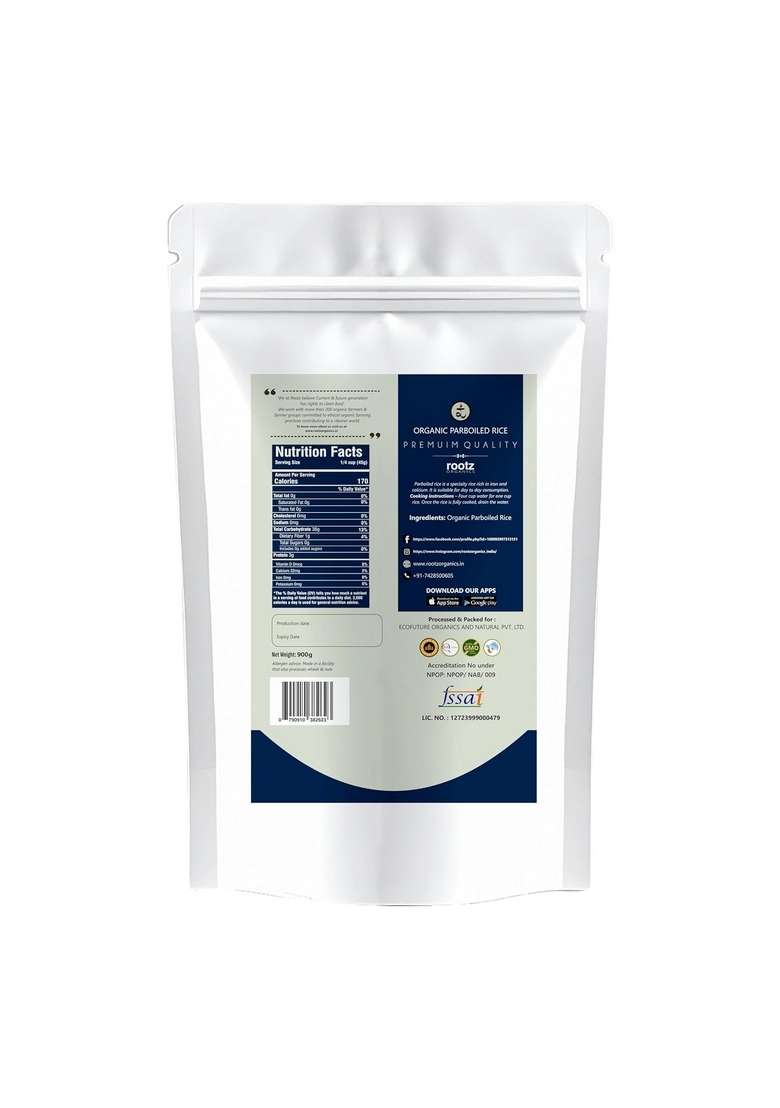 Rootz Organics Parboiled Minikit Rice | Ideal For Everyday Cooking Soft Texture, Great Taste Perfect Home-Cooked Meals (900G) Low Gi Diabetic Friendly - Indya