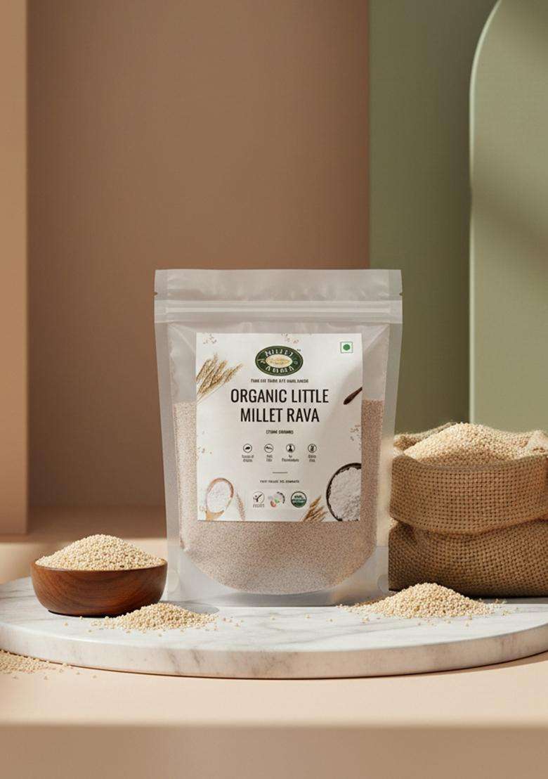 Millet Amma Certified Organic Little Rava | 1000 Gm Stone Ground Made With Unpolished Grains ( Kutki Samai Same Samalu ) Suitable For Multiple Recipes 100% Vegan & Gluten Free Rice In Proteins - Indya