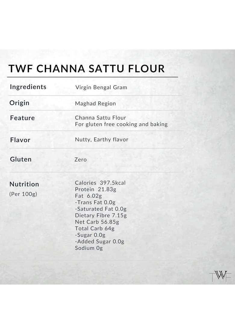 Twf Channa Sattu Atta | 1Kg Authentic Bihari Summer Drink High Protein & Natural Coolant Powder Roasted Black Bengal Gram Flour For Summers 100% Virgin Grains Gluten-Free, No Palm Oil - Indya