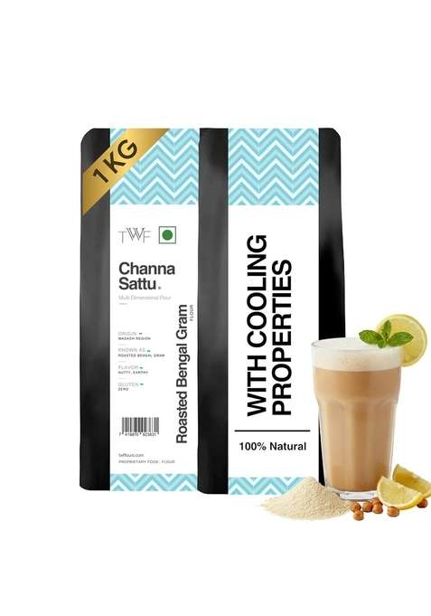 Twf Channa Sattu Atta | 1Kg Authentic Bihari Summer Drink High Protein & Natural Coolant Powder Roasted Black Bengal Gram Flour For Summers 100% Virgin Grains Gluten-Free, No Palm Oil