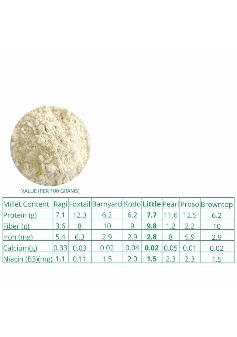 Millet Amma Certified Organic Little Flour | 1 Kg (500G X 2 Packs) Made With Unpolished Grains ( Kutki Samai Same Samalu ) Suitable For Multiple Recipes 100% Vegan & Gluten Free Rice In Proteins