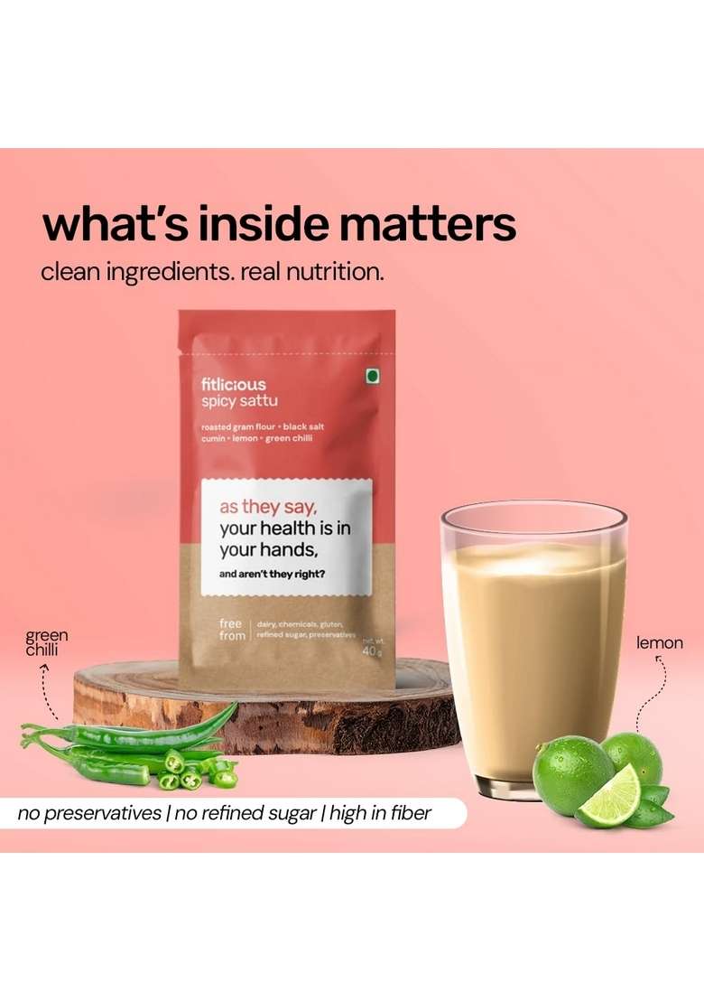 Fitlicious Assorted Sattu Powder | Bihari Chana Natural & Organic Gluten-Free, Non-Gmo High Protein Fiber Instant Premix Healthy Drink For All Ages Pack Of 7 X 40G Sachets - Indya