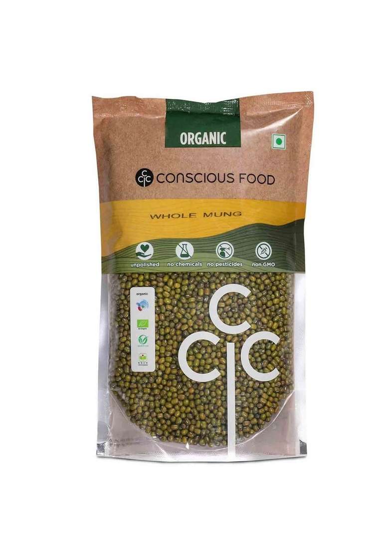 Conscious Food Organic Whole Moong | 500G Rich In Proteins & Dietary Fiber Delicious Taste Green Gram - Indya