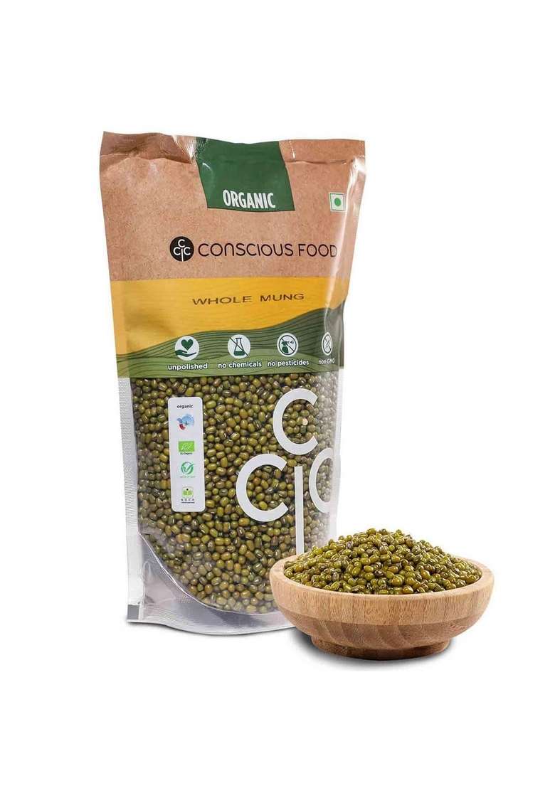 Conscious Food Organic Whole Moong | 500G Rich In Proteins & Dietary Fiber Delicious Taste Green Gram - Indya