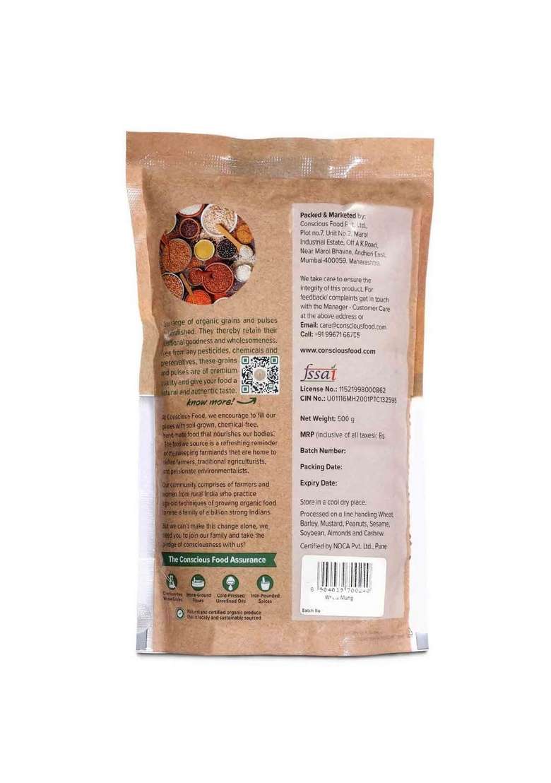 Conscious Food Organic Whole Moong | 500G Rich In Proteins & Dietary Fiber Delicious Taste Green Gram - Indya