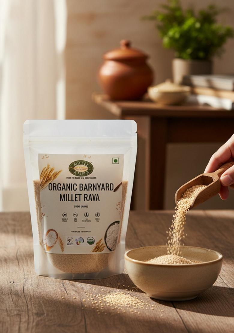 Millet Amma Certified Organic Barnyard Rava 1000 Gms ( Sujji ) | Stone Ground Healthy Diet Food Suitable For Multiple Recipes Upma , Idly Gluten Free, High Fiber, No Preservatives