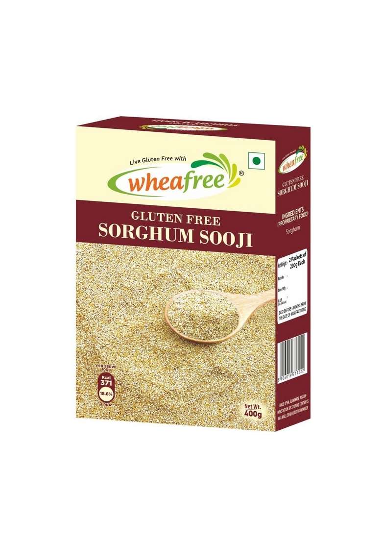 Wheafree Gluten Free Sorghum Sooji (Pack Of 2 X 400G Each) | Rich In Vitamins, Iron, Minerals & Micronutrients Fiber And Protein Diabetic Friendly - Indya