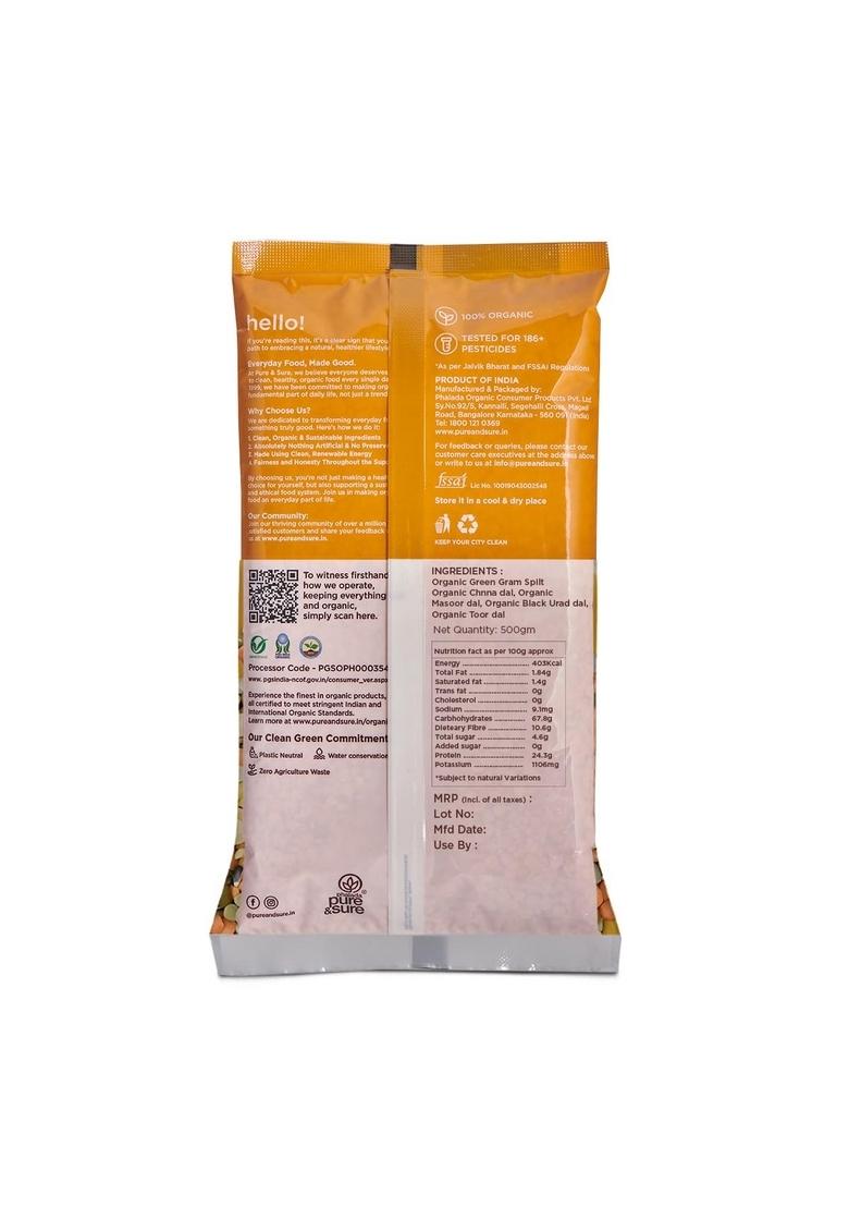 Phalada Pure & Sure Organic Pancharatna (Mix) Dal 500G | 100% Pulses With High Protein Other Health Benefits Unpolished Unadulterated Chemical Free| Patented Steam Sterilized