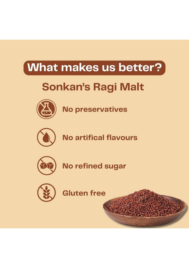 Sonkan Ragi Satva | Sprouted & Roasted Malt Nachni Rich In Calcium, Iron Fiber, Gluten-Free "Sprouted" And "Roasted" (For Improved Nutrition Digestibility) 100% Natural Drink Mix Easy To Cook,Healthy Eat Cereal Porridge Ready 2 Minutes 250G