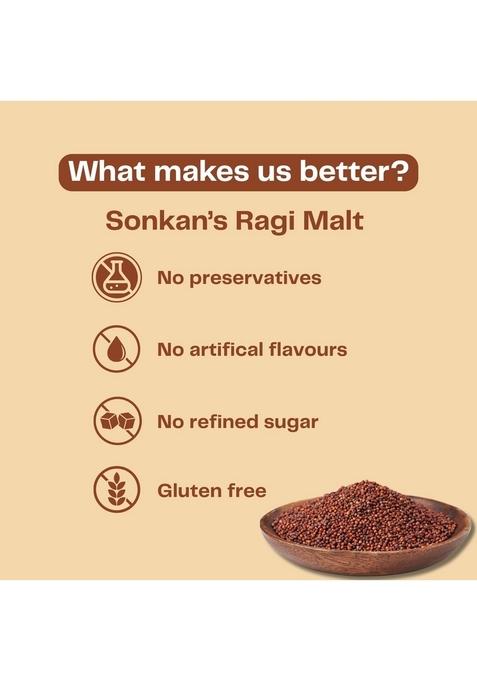 Sonkan Ragi Satva | Sprouted & Roasted Malt Nachni Rich In Calcium, Iron Fiber, Gluten-Free "Sprouted" And "Roasted" (For Improved Nutrition Digestibility) 100% Natural Drink Mix Easy To Cook,Healthy Eat Cereal Porridge Ready 2 Minutes 250G