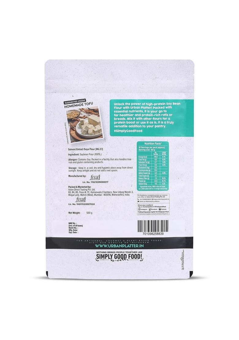 Urban Platter Soy Bean Flour, 500G (22G Of Protein Per Serving | Good Source Fibre Ideal For Baking, Gluten-Free And High Recipes)