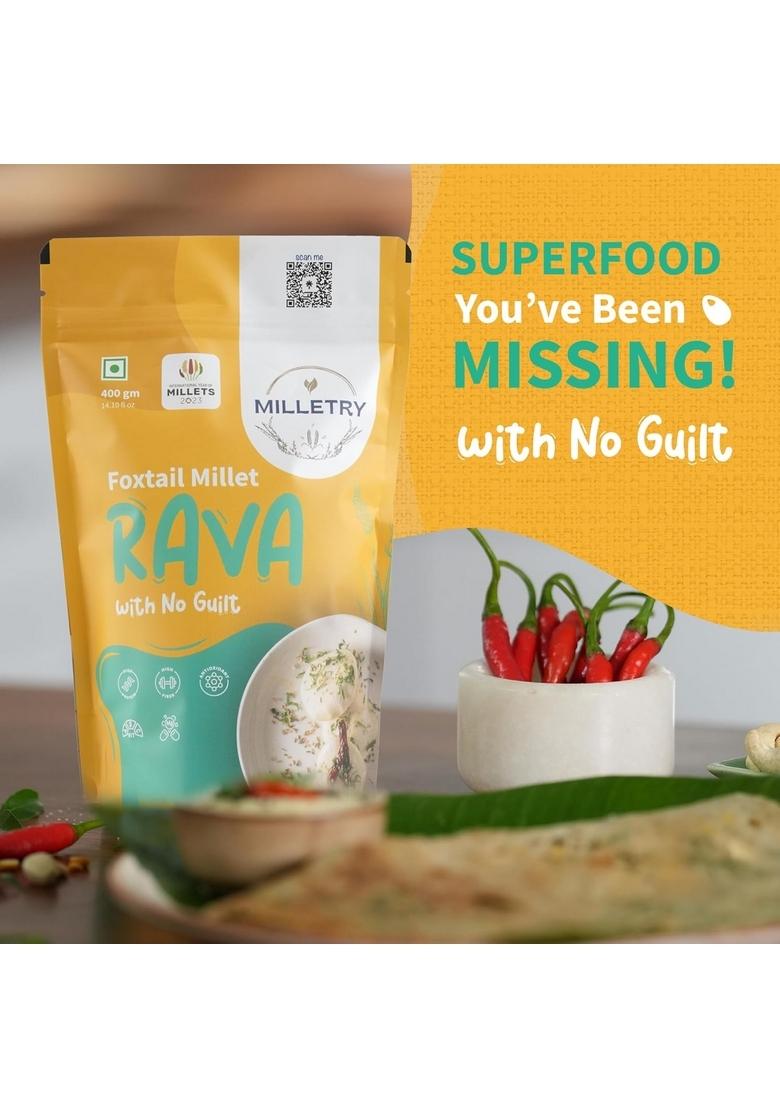 Milletry Foxtail Millet Rava, Whole Grain Raw Millets, Iron Rich Food, High Protein & Fibre Instant Breakfast, Gluten Free Superfood, Millets For Idli, Upma