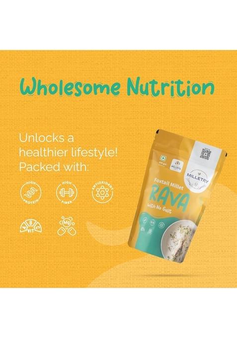Milletry Foxtail Millet Rava, Whole Grain Raw Millets, Iron Rich Food, High Protein & Fibre Instant Breakfast, Gluten Free Superfood, Millets For Idli, Upma