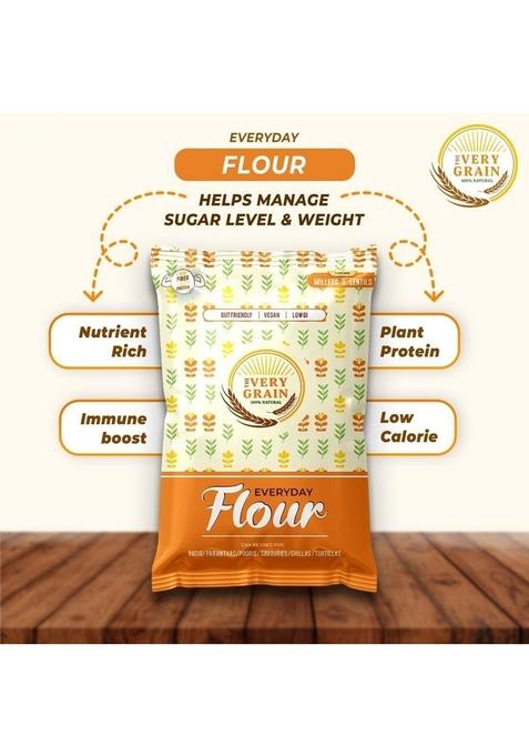 The Very Grain Everyday 0% Wheat Flour No Low Gi Contains Barley, Jowar, Ragi, Bajra Millets & Green Lentils Makes Fluffy Chapatis Boost Digestion | Diabetic Friendly Atta Pack Of 2 (400 Grams Each)