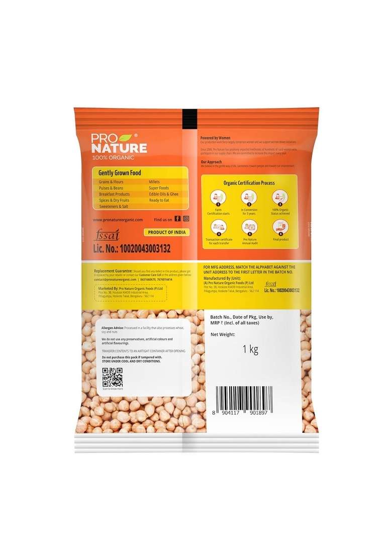 Pro Nature 100% Organic Kabuli Channa, 1Kg - Indya