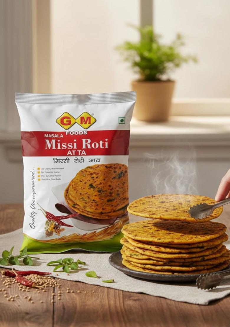 Gm Foods Masala Missi Roti Atta 1Kg | Spiced With Indian Seeds & Herbs Rich In Protein, Vitamins, Minerals Micronutrients Healthy And Tasty No Artificial Color Or Preservatives