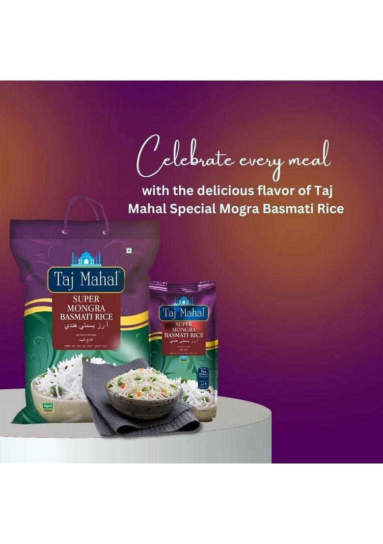 Taj Mahal Super Mongra Basmati Rice | Premium Aged Long Grain 1Kg Pack