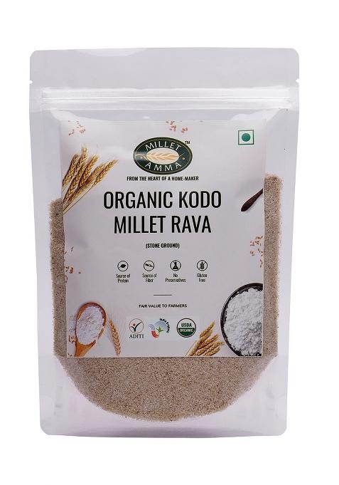 Millet Amma Certified Organic Kodo Millet Rava - 1 Kg Pack | (Arikelu | Hark | Varigu | Kodra | Varagu) | Rich In Fiber And High Protein | Suitable For Multiple Recipes (Upma, Idly)